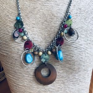 Necklace beads wood metals Shell J18